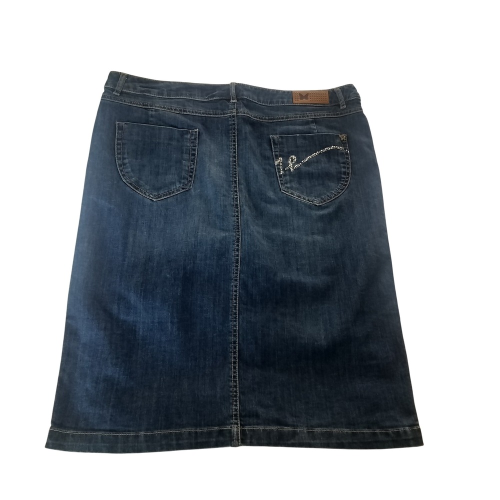 Weekend Max Mara Denim Midi Skirt Dark Wash Rhinestone Butterfly Size 16 US - Picture 2 of 8
